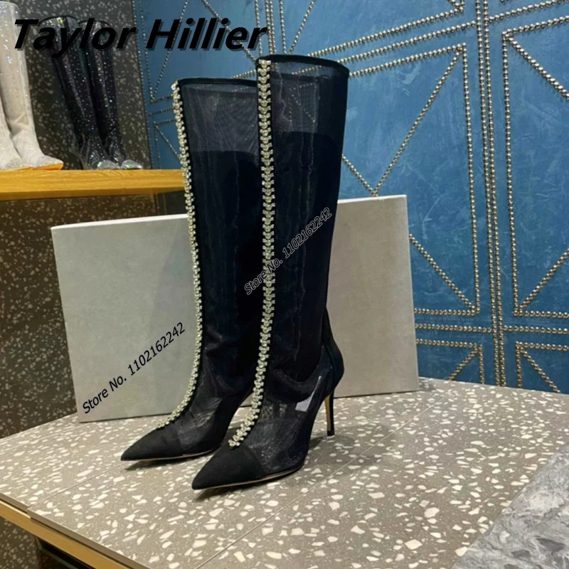 Long Boots Women'S Breathable High-Heeled Pointed Rhinestone Rear Zipper Knee-High Women'S Shoes Sexy Mesh Women'S Shoes Autumn
Long Boots Women'S Breathable High-Heeled Pointed Rhinestone Rear Zipper Knee-High Women'S Shoes Sexy Mesh Women'S Shoes Autumn
