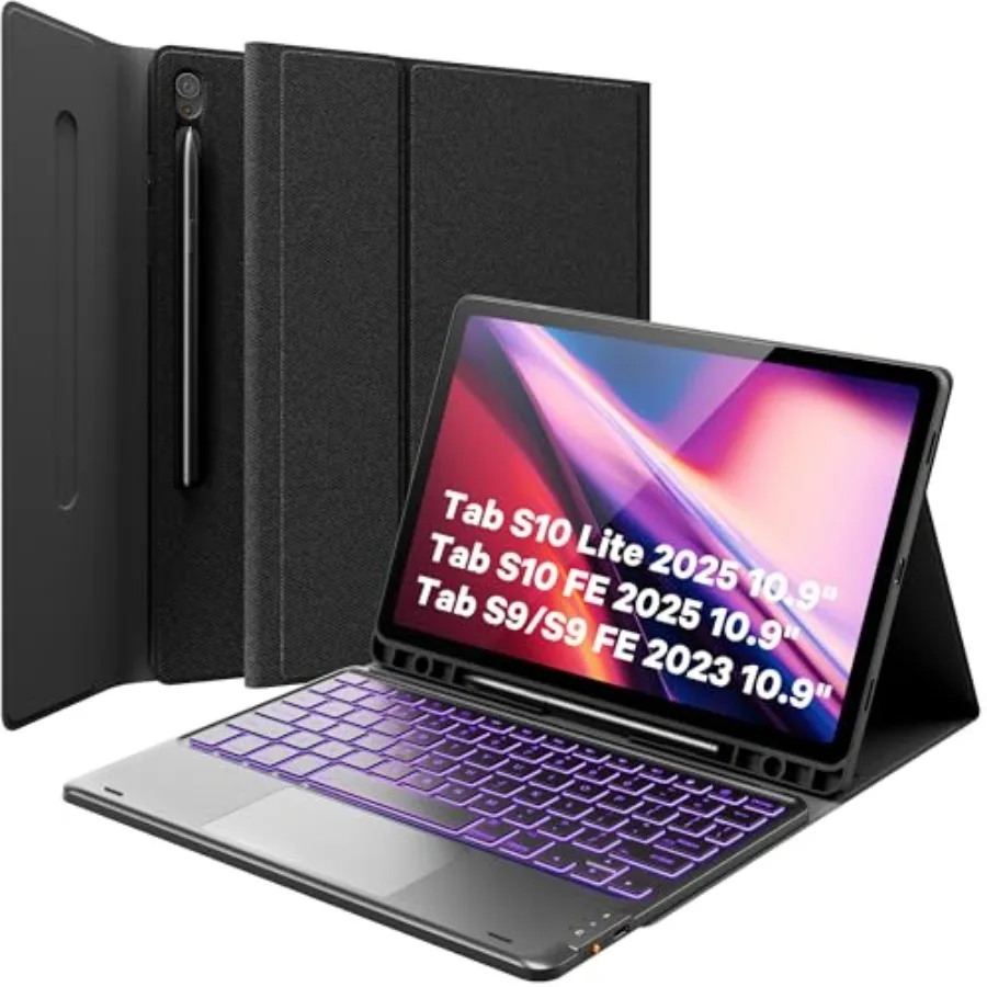 Чехол-клавиатура для Galaxy Tab S10 Lite/S10 FE/S9 FE 5G 10.9/S9 11 дюймов, 7-цветная подсветка, тачпад, держатель для стилуса
Чехол-клавиатура для Galaxy Tab S10 Lite/S10 FE/S9 FE 5G 10.9/S9 11 дюймов, 7-цветная подсветка, тачпад, держатель для стилуса