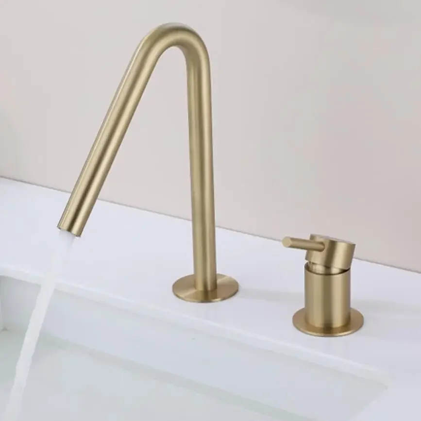 Brushed Gold Basin 2 Pieces Separate Lavatory Faucet 304 stainless steel Dual Holes Bathroom Hot and Cold Mixer with Hoses
Brushed Gold Basin 2 Pieces Separate Lavatory Faucet 304 stainless steel Dual Holes Bathroom Hot and Cold Mixer with Hoses