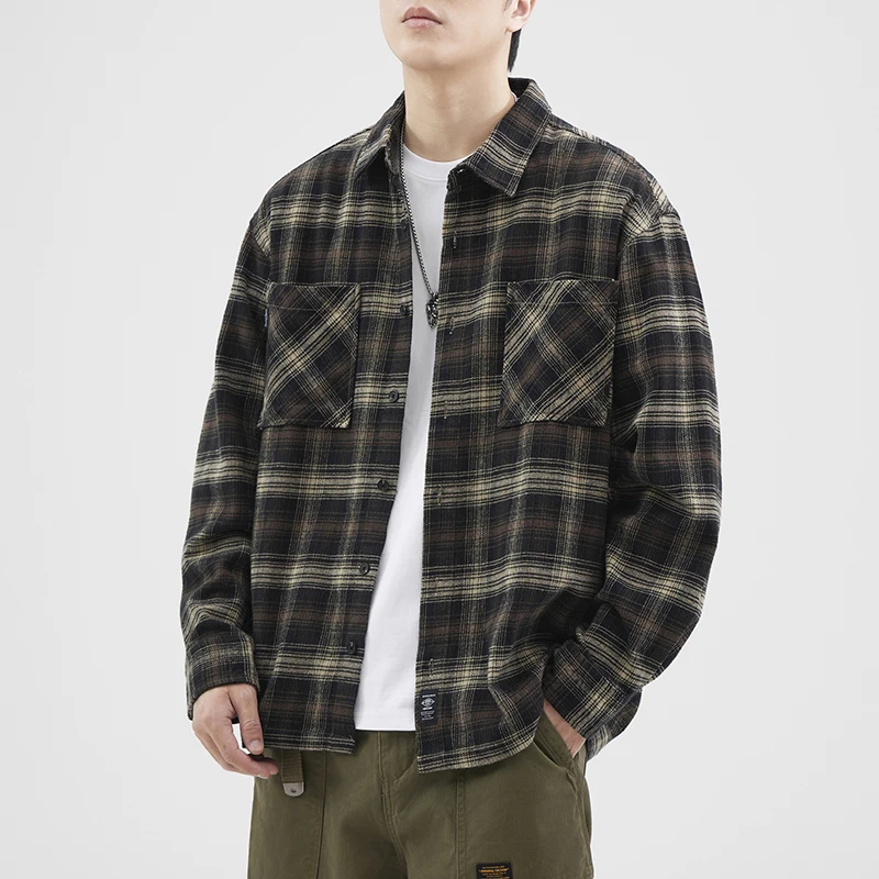 Мужская повседневная рубашка из плотного хлопка с бахромой и клетчатым узором, свободного кроя, из чистого хлопкового фланеля, верхняя одежда для отдыха
Мужская повседневная рубашка из плотного хлопка с бахромой и клетчатым узором, свободного кроя, из чистого хлопкового фланеля, верхняя одежда для отдыха