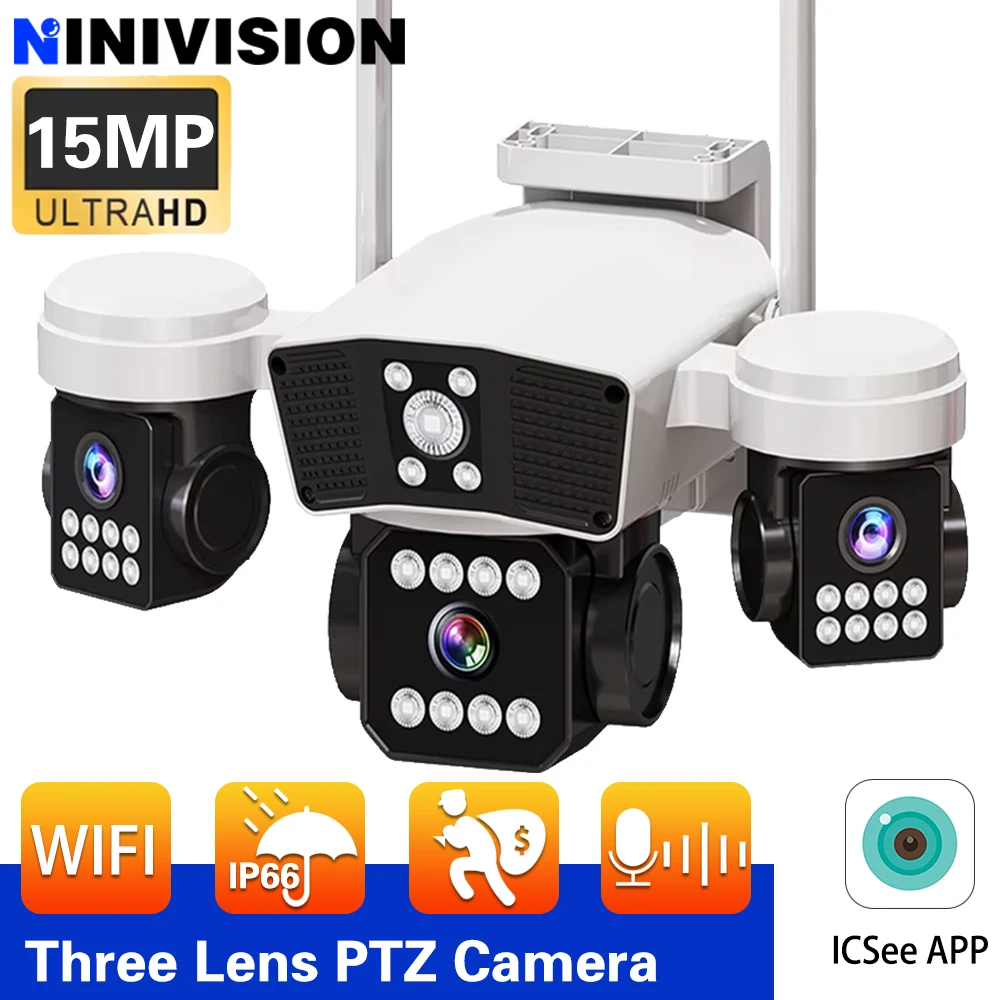 3Lens 3Screens PTZ IP Camera 15MP Outdoor Wireless WiFi Security Camera Audio Record Auto Tracking CCTV Video Camera Waterproof
3Lens 3Screens PTZ IP Camera 15MP Outdoor Wireless WiFi Security Camera Audio Record Auto Tracking CCTV Video Camera Waterproof