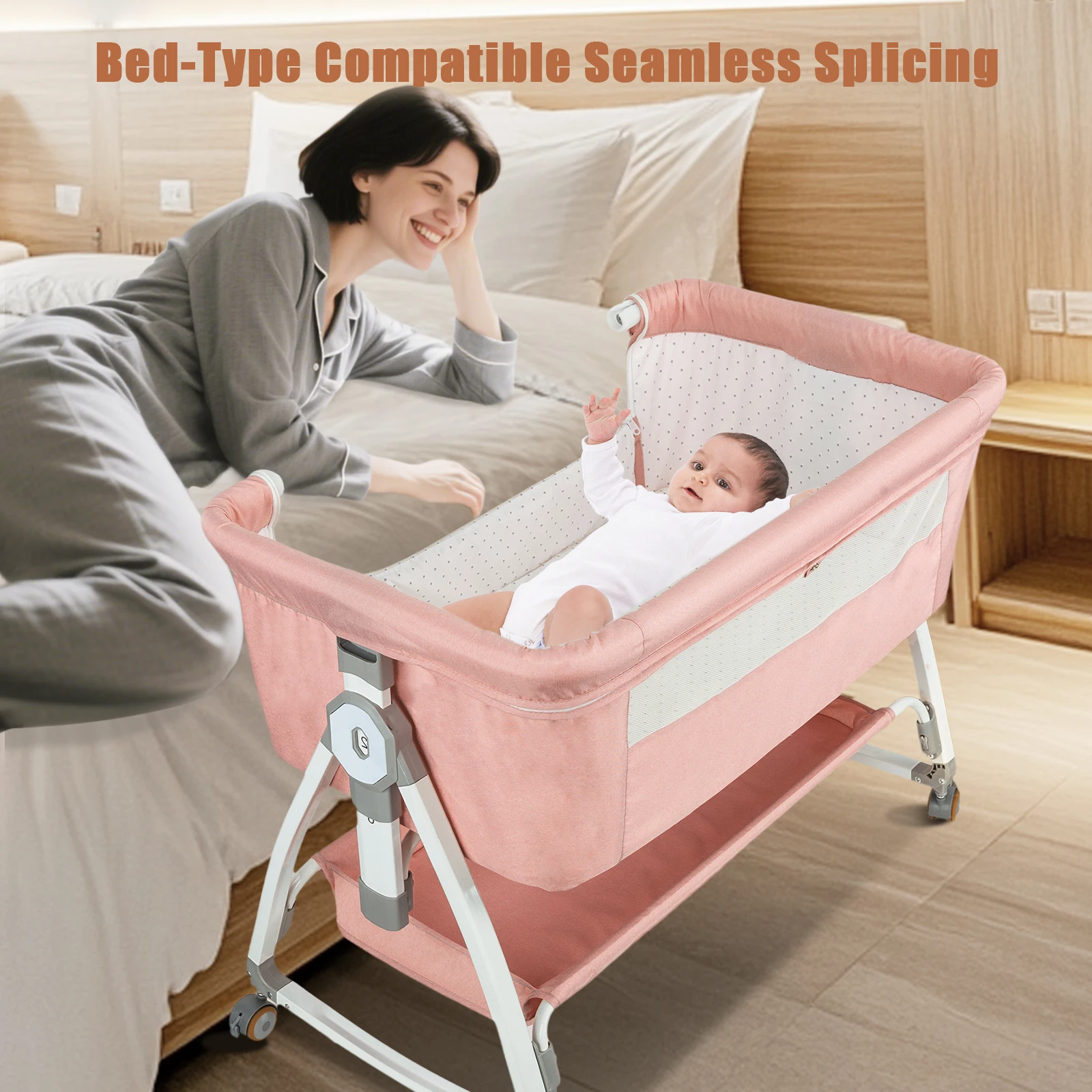 4 In 1 Portable Movable Baby Crib Foldable Height Adjustable Baby Crib With Wheels Mosquito Net&Storage Basket Wheels Can Fixed
4 In 1 Portable Movable Baby Crib Foldable Height Adjustable Baby Crib With Wheels Mosquito Net&Storage Basket Wheels Can Fixed