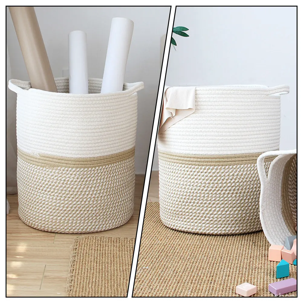 Cotton Thread Woven Storage Basket with Convenient Handles for Home Office Desktop Organizing Sundries Clothing Laundry Storage
Cotton Thread Woven Storage Basket with Convenient Handles for Home Office Desktop Organizing Sundries Clothing Laundry Storage