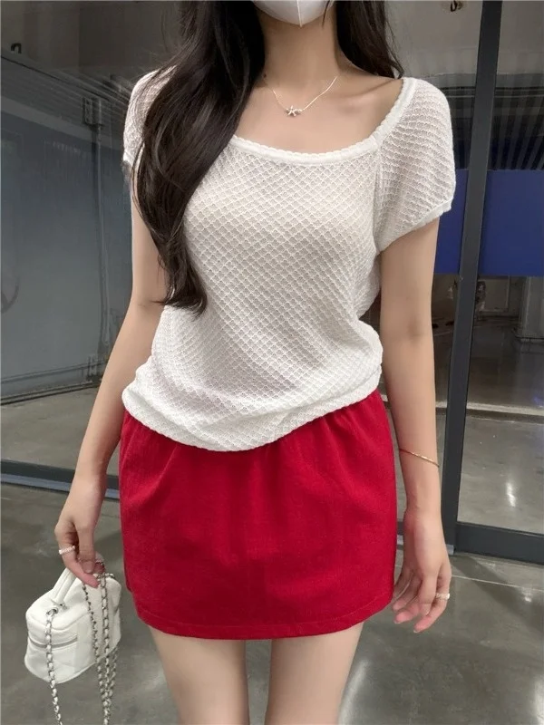 Korean Style round Neck Short Sleeve Knitted T-Shirt Slim Fit Base Shirt Versatile Slimming Shoulder Level Top for Commuting
Korean Style round Neck Short Sleeve Knitted T-Shirt Slim Fit Base Shirt Versatile Slimming Shoulder Level Top for Commuting