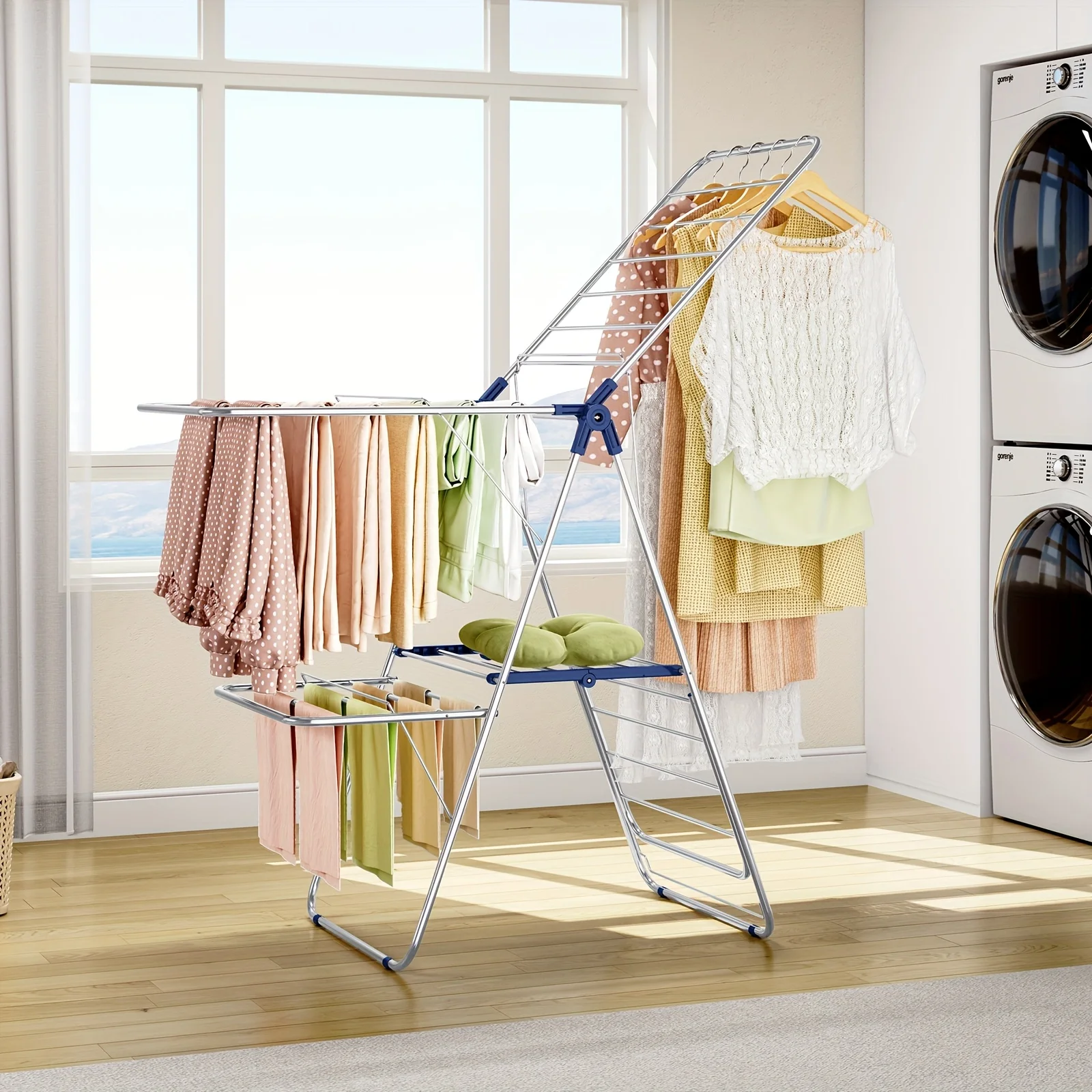 Collapsible Stainless Steel Laundry Drying Stand, Versatile 4-Wing Clothes Rack Suitable for Indoor And Outdoor Use
Collapsible Stainless Steel Laundry Drying Stand, Versatile 4-Wing Clothes Rack Suitable for Indoor And Outdoor Use