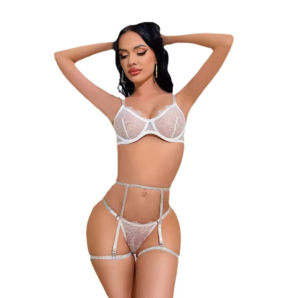 4 Pieces Western Lace Trim Hot Fix Rhinestone See Through Garter Belt Thong Bra For Women Lady Female Lingerie Erotic Suits Set
4 Pieces Western Lace Trim Hot Fix Rhinestone See Through Garter Belt Thong Bra For Women Lady Female Lingerie Erotic Suits Set