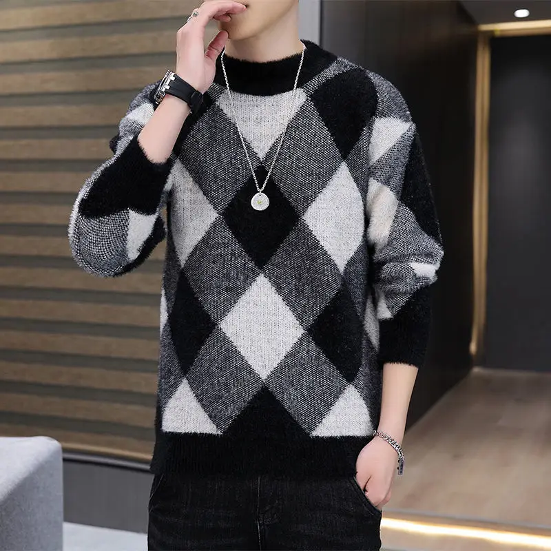 Autumn and Winter Mock Neck Knit Sweater for Men Plaid Pullover Men Loose Casual Harajuku 2023 New Mens Oversized Sweater Z08
Autumn and Winter Mock Neck Knit Sweater for Men Plaid Pullover Men Loose Casual Harajuku 2023 New Mens Oversized Sweater Z08