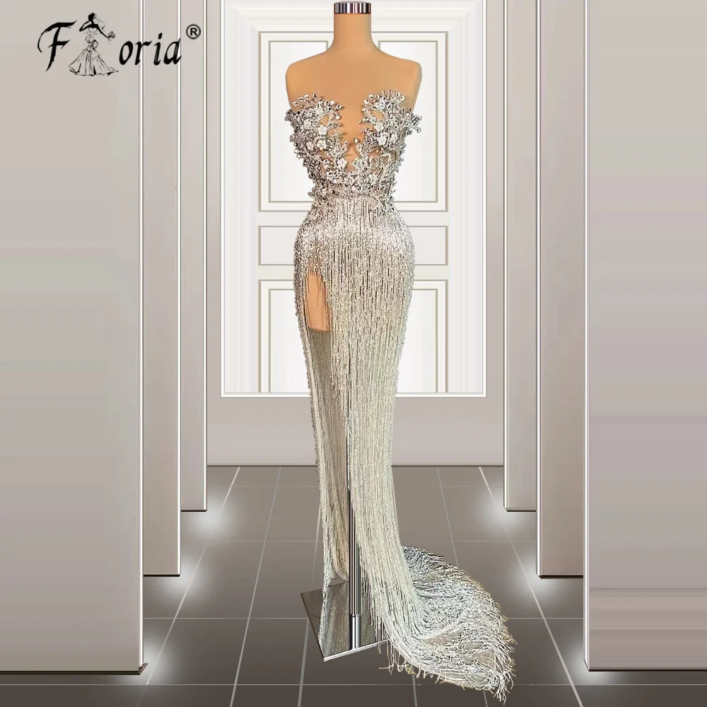 Luxury Silver Mermaid Party Dresses فستان سهرة Crystal Tassels Evening Gowns High Slit Dress Special Occassion robe de soiree
Luxury Silver Mermaid Party Dresses فستان سهرة Crystal Tassels Evening Gowns High Slit Dress Special Occassion robe de soiree