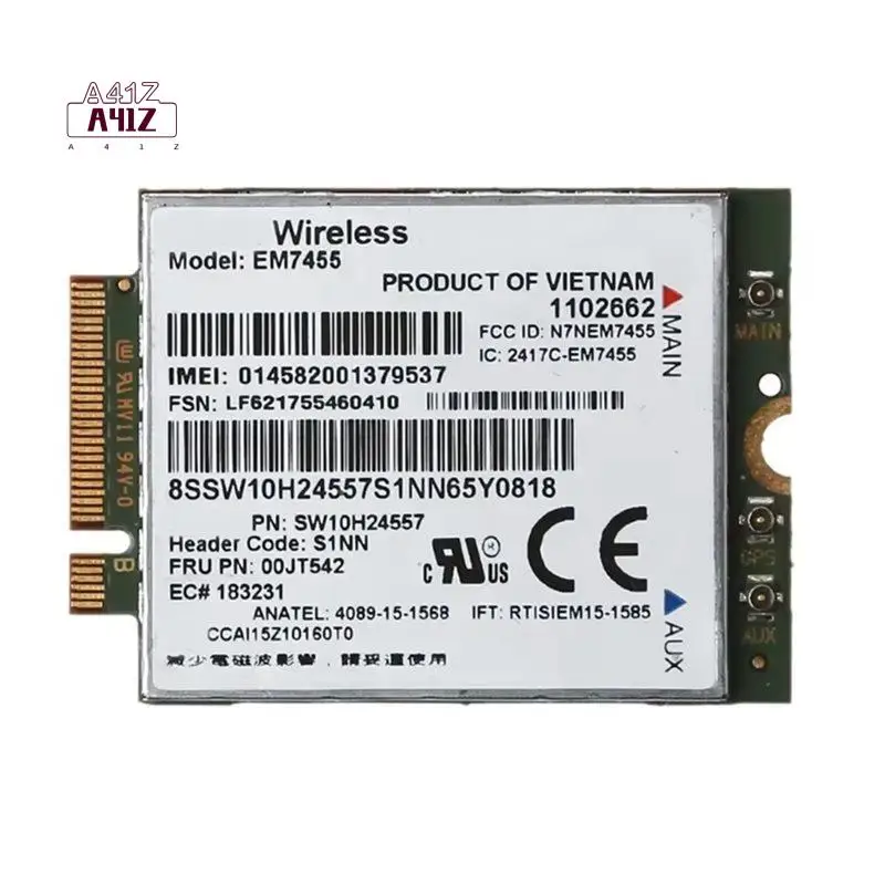 A41Z-EM7455 4G LTE Module FRU 00JT542 NGFF M2 Card For Lenovo Thinkpad T460 T560 L460 L560 X260 P70 P50 P40 X1
A41Z-EM7455 4G LTE Module FRU 00JT542 NGFF M2 Card For Lenovo Thinkpad T460 T560 L460 L560 X260 P70 P50 P40 X1