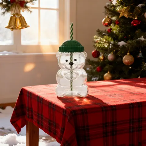 2025 Beliebter 550 ml großer kleiner Bären-Strohglasbecher – langlebiger Kaffee-Wein-Mike-Getränkebecher für Geburtstags- und Weihnachtsgeschenke