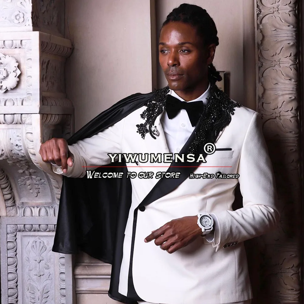 Luxury Groom Wedding Suit With Cape Customized Black Diamond Beaded Appliques Prom Blazer Man Formal Party Men's Tuxedo 2-Piece
Luxury Groom Wedding Suit With Cape Customized Black Diamond Beaded Appliques Prom Blazer Man Formal Party Men's Tuxedo 2-Piece