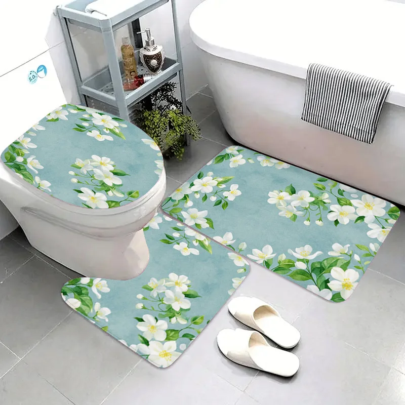 White Jasmine Floral Bath Set Three Piece Mat Toilet Lid Cover and U Shaped Rug Soft Flannel Non Slip for Elegant Bathroom Decor
White Jasmine Floral Bath Set Three Piece Mat Toilet Lid Cover and U Shaped Rug Soft Flannel Non Slip for Elegant Bathroom Decor