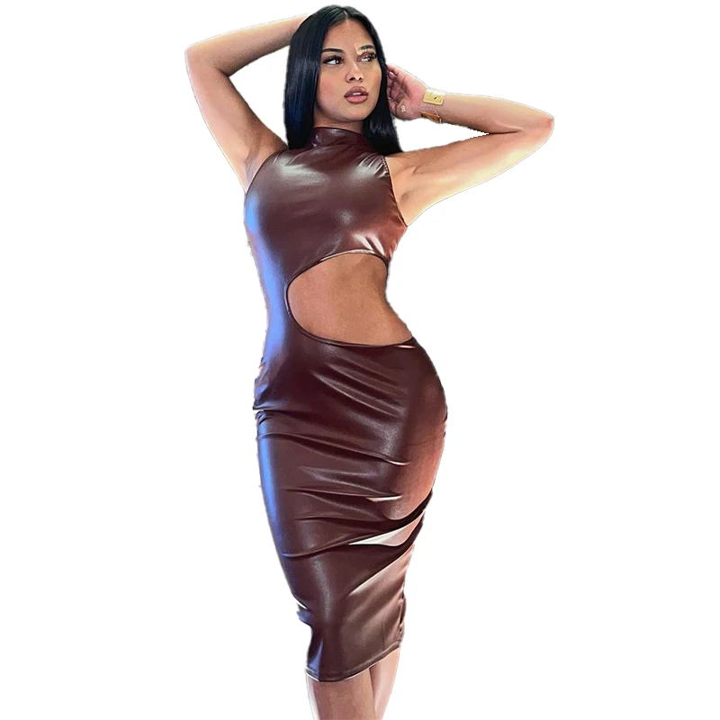 Sexy Slim Leather Dress for Women, Waist Hollow Out, Split Knee Length, Bodycon Dresses, Sleeveless, Party Club Outfits, Summer
Sexy Slim Leather Dress for Women, Waist Hollow Out, Split Knee Length, Bodycon Dresses, Sleeveless, Party Club Outfits, Summer