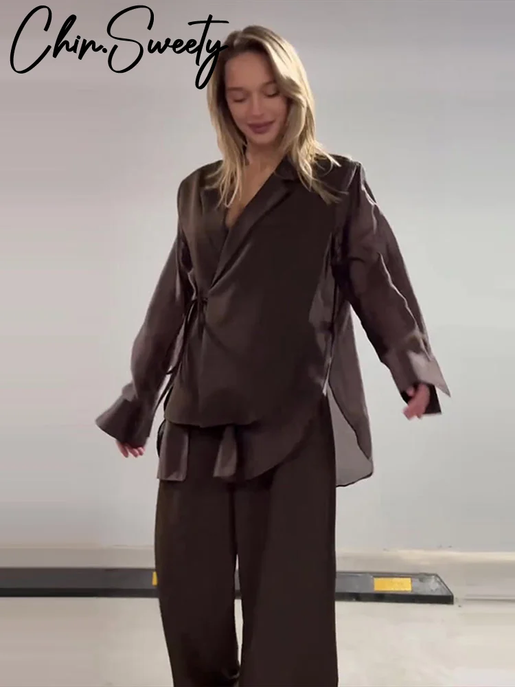 Casual Patchwork Stain Blazer Pants Women Set Lace Up Lapel Long Sleeve Coat Wide Leg Trousers 2026 Spring Summer Lady Suit New
Casual Patchwork Stain Blazer Pants Women Set Lace Up Lapel Long Sleeve Coat Wide Leg Trousers 2026 Spring Summer Lady Suit New