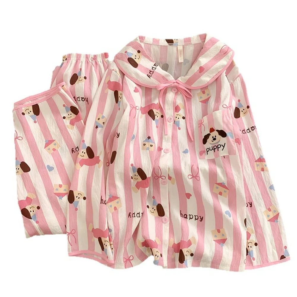 Comfortable Flip Collar Stripe Pajamas Set Dog Casual Long Sleeves Pajamas Penguin Loose Two Pieces Nightwears Girl
Comfortable Flip Collar Stripe Pajamas Set Dog Casual Long Sleeves Pajamas Penguin Loose Two Pieces Nightwears Girl