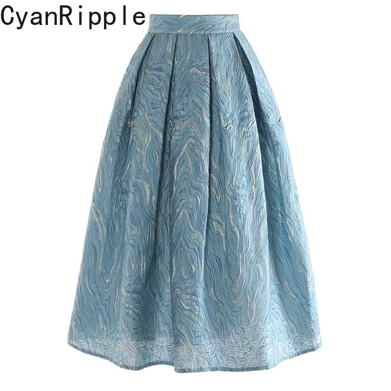 2026 New Spring Summer Light Blue Water Ripple Jacquard Fluffy Skirt Women All-match High Waist Elegant Mid-long A-line Skirts
2026 New Spring Summer Light Blue Water Ripple Jacquard Fluffy Skirt Women All-match High Waist Elegant Mid-long A-line Skirts