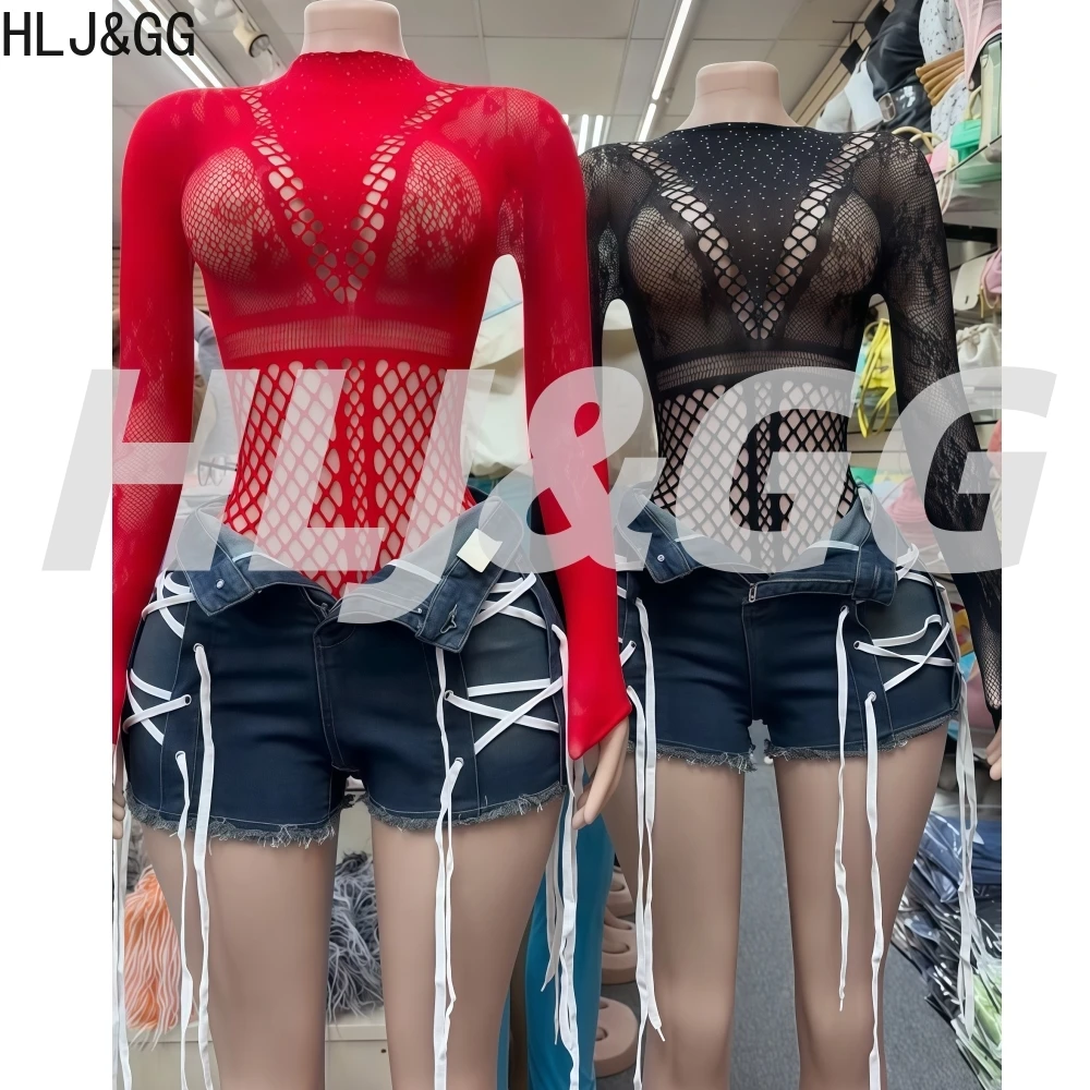 HLJ&GG Sexy Mesh Hollow-out 2 Pieces Set for Woman Outfits Rhinestone Patchwork Long Sleeve Playsuits + Shorts Female Streetwear
HLJ&GG Sexy Mesh Hollow-out 2 Pieces Set for Woman Outfits Rhinestone Patchwork Long Sleeve Playsuits + Shorts Female Streetwear