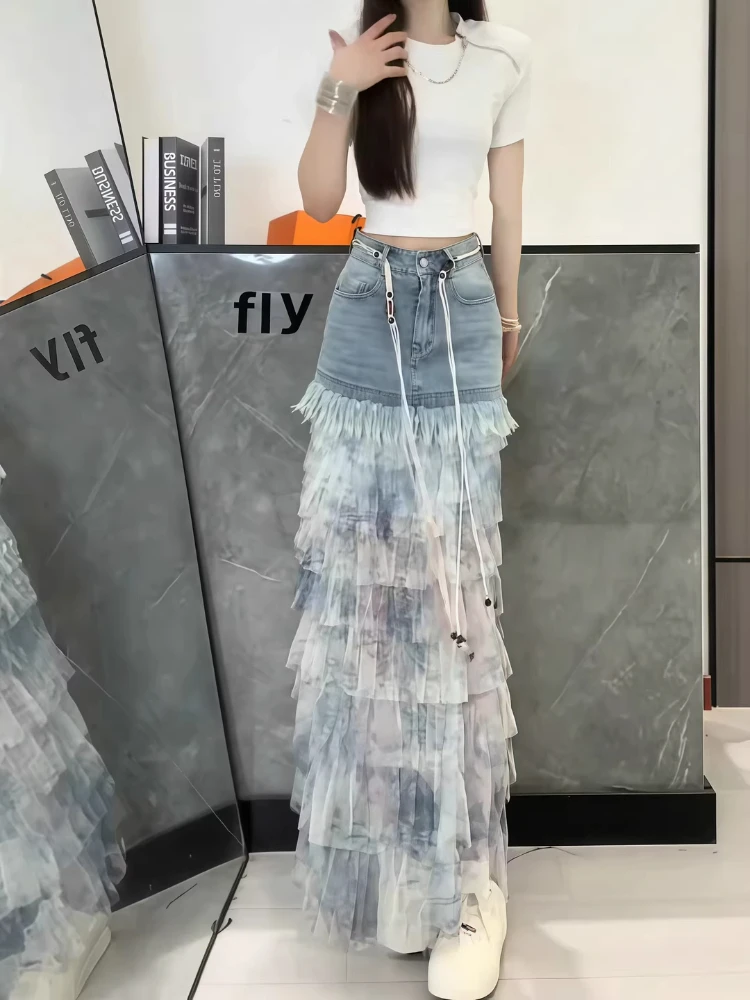 Blue Tie Dye Denim Patchwork A-Line Skirt Women's Early Spring Fashionable Cake Skirt Slimming High Waist Skirt
Blue Tie Dye Denim Patchwork A-Line Skirt Women's Early Spring Fashionable Cake Skirt Slimming High Waist Skirt