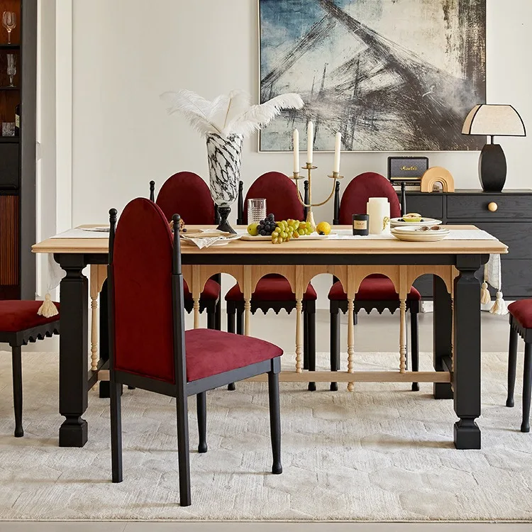 Full solid wood dining table and chair combination red oak French retro dining table restaurant large board table
Full solid wood dining table and chair combination red oak French retro dining table restaurant large board table