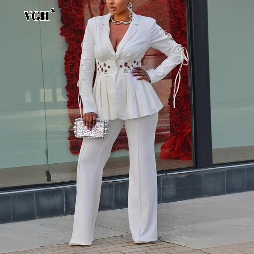 VGH Elegant Office Lady Slim Two Piece Set Lapel Long Sleeve Tunic Corn Decorative High Waist Spliced Lace Up Pant Suit Female
VGH Elegant Office Lady Slim Two Piece Set Lapel Long Sleeve Tunic Corn Decorative High Waist Spliced Lace Up Pant Suit Female