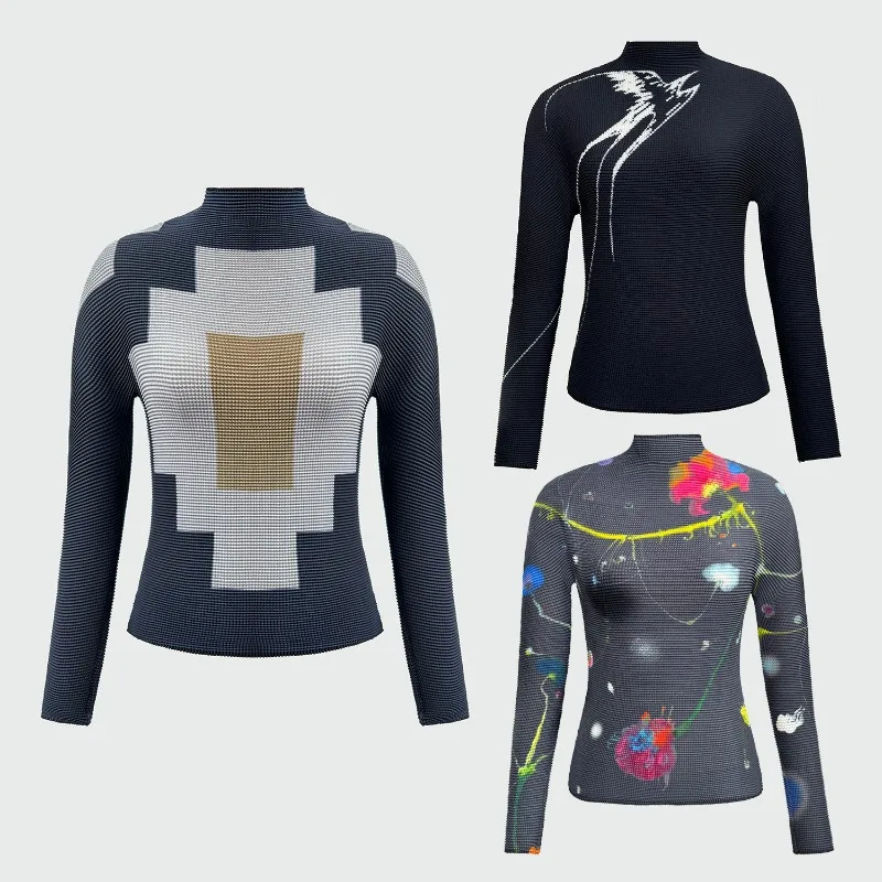 Miyake 2026 New Long-sleeved T-shirt Fashion Pleated Slim Bottoming Shirt Pleated Printing Women's Tops Thin Stretch Clothing
Miyake 2026 New Long-sleeved T-shirt Fashion Pleated Slim Bottoming Shirt Pleated Printing Women's Tops Thin Stretch Clothing