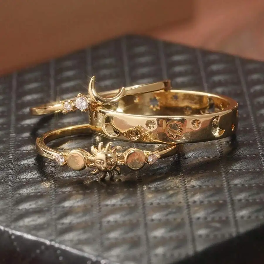3pcs Vintage Star Moon Sun Stackable Rings With Synthetic Zirconia For Women
3pcs Vintage Star Moon Sun Stackable Rings With Synthetic Zirconia For Women