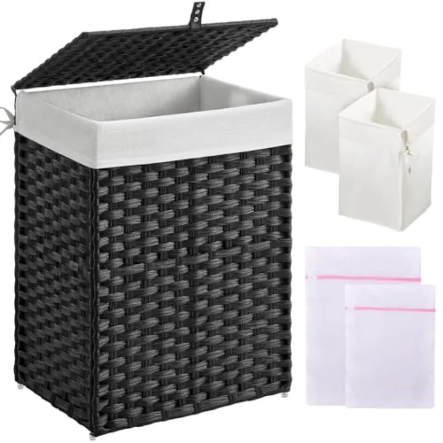 Laundry Hamper with Lid, 90L Clothes Hamper with 2 Removable Liner Bags and 2 Mesh Laundry Bags, Handwoven Synthetic Rattan Lau
Laundry Hamper with Lid, 90L Clothes Hamper with 2 Removable Liner Bags and 2 Mesh Laundry Bags, Handwoven Synthetic Rattan Lau