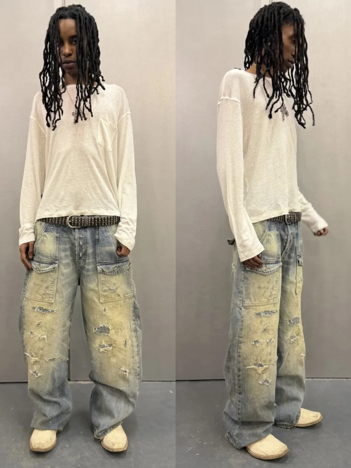 Heavy Duty Washed Distressed Cargo Work Pants Loose Wide Leg Pocket Long Trousers Men's Women's Couples Spring Denim Jeans
Heavy Duty Washed Distressed Cargo Work Pants Loose Wide Leg Pocket Long Trousers Men's Women's Couples Spring Denim Jeans
