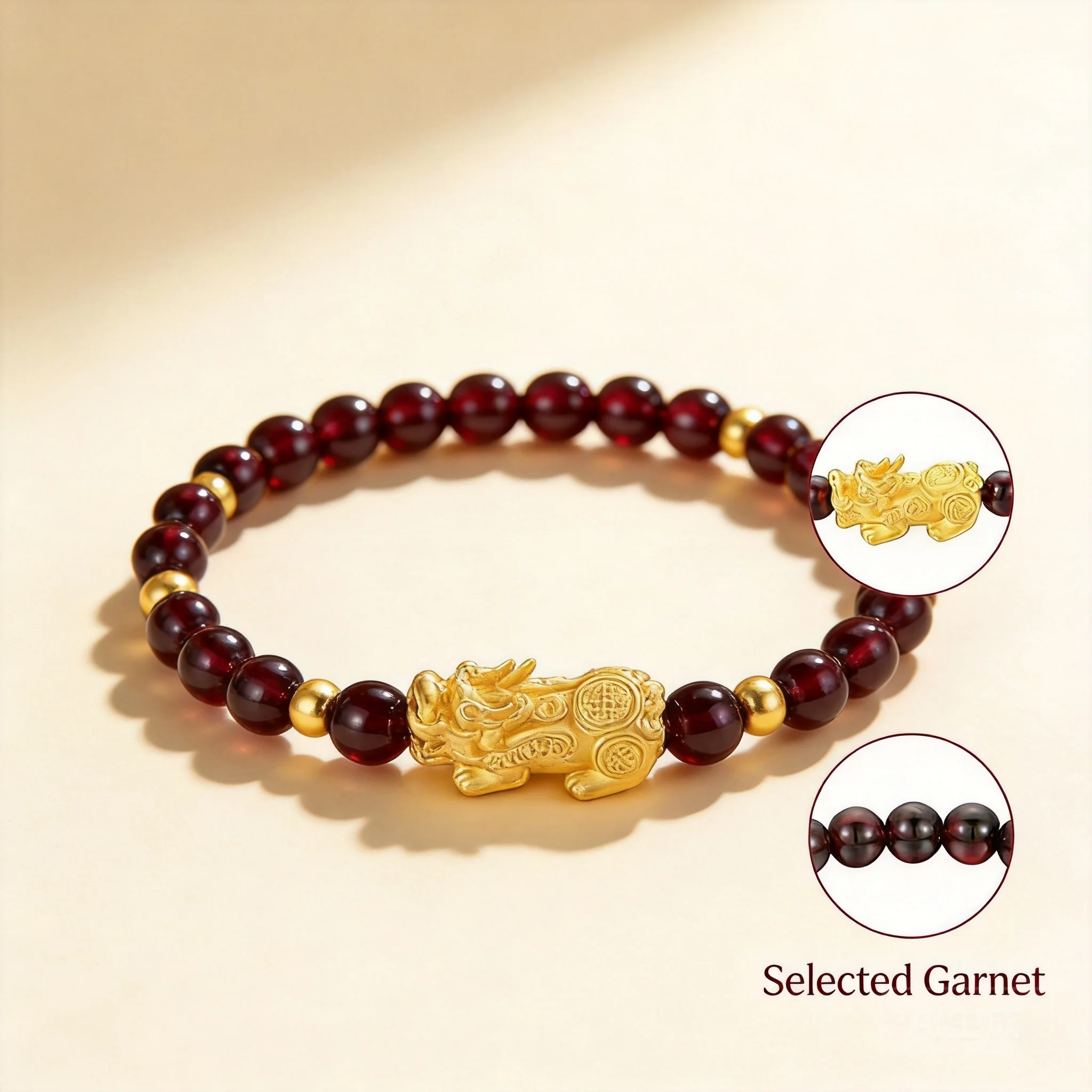 24k Gold Plated Chinese Feng Shui Pixiu Garnet Beaded Bracelet Lucky Wealth Attracting Good Fortune Jewelry Valentines Day Gift
24k Gold Plated Chinese Feng Shui Pixiu Garnet Beaded Bracelet Lucky Wealth Attracting Good Fortune Jewelry Valentines Day Gift