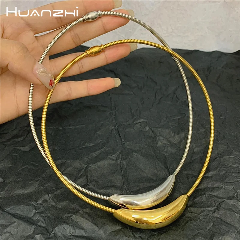 HUANZHI Metal Curved Elastic Pipe Collar Chain Titanium Steel Necklace No Fade Magnetic Clasp Vintage Choker Jewelry Gifts New
HUANZHI Metal Curved Elastic Pipe Collar Chain Titanium Steel Necklace No Fade Magnetic Clasp Vintage Choker Jewelry Gifts New