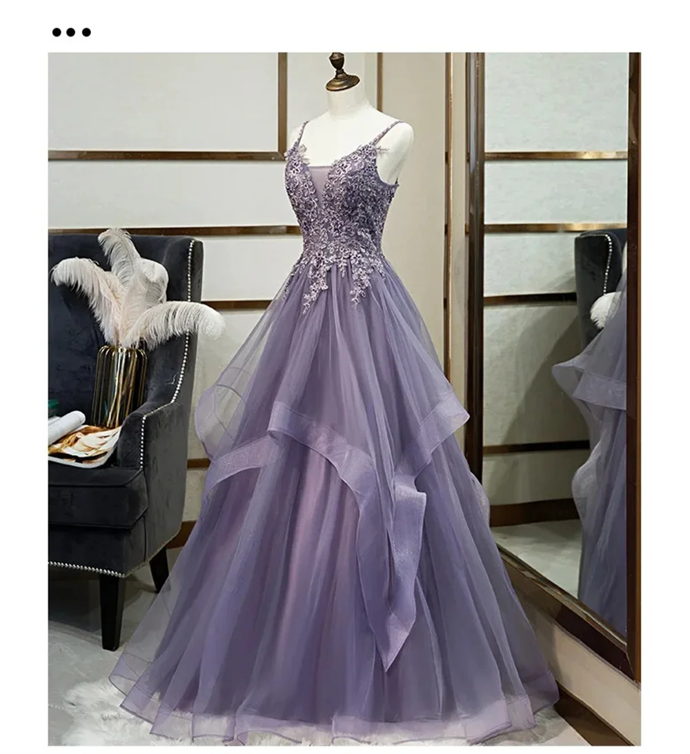 Custom lavender spaghetti strap tulle gown with multi-layer ruffled airy skirt, soft premium fabric, fully personalized customiz
Custom lavender spaghetti strap tulle gown with multi-layer ruffled airy skirt, soft premium fabric, fully personalized customiz