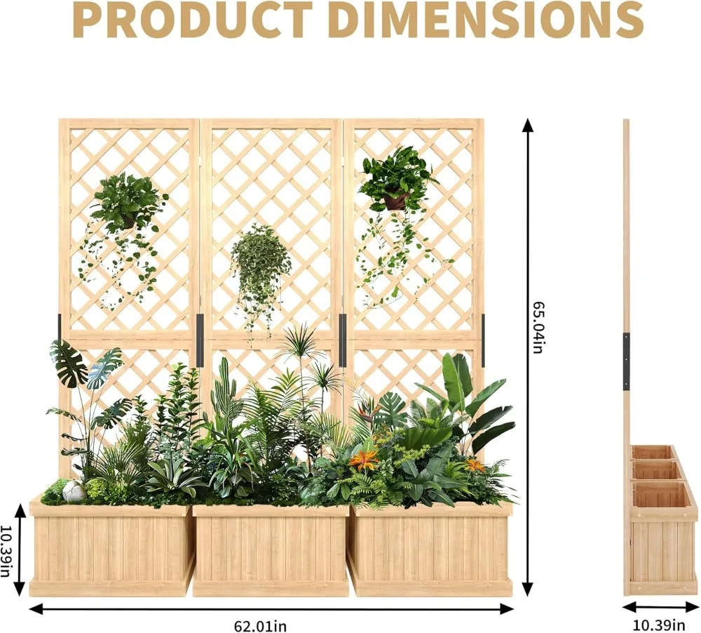 3-Panel Cedar Privacy Screen with Planter Box, Freestanding Garden Fence for Patio Deck Backyard
3-Panel Cedar Privacy Screen with Planter Box, Freestanding Garden Fence for Patio Deck Backyard