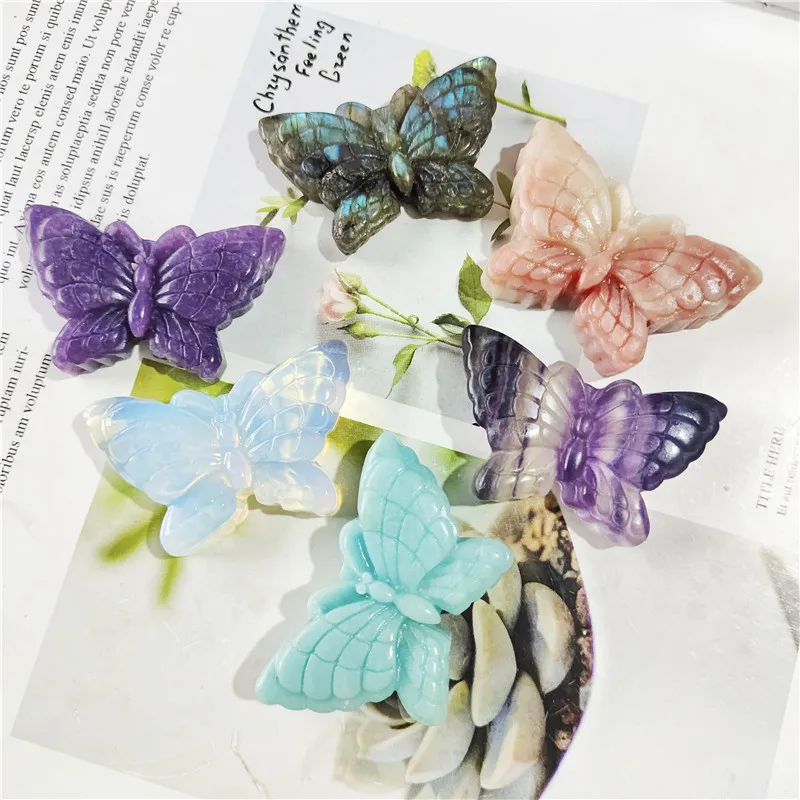 1pcs Hand Carved Crystal Stone Butterfly Pink Opal Lepidolite Labradorite Amazonite Butterflys For Sale home decoration
1pcs Hand Carved Crystal Stone Butterfly Pink Opal Lepidolite Labradorite Amazonite Butterflys For Sale home decoration