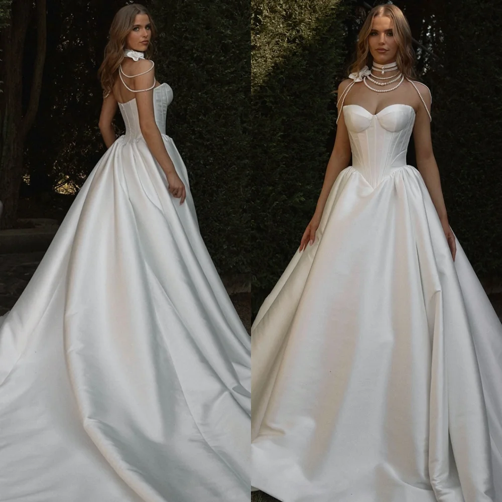 Customized Fashion Satin Wedding Dresses Dreamy Strapless Sleeveless Heavy Industry Wedding Dresses Chapel Train Bride Gowns
Customized Fashion Satin Wedding Dresses Dreamy Strapless Sleeveless Heavy Industry Wedding Dresses Chapel Train Bride Gowns