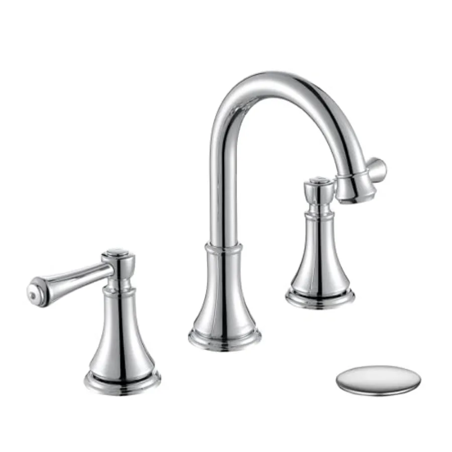 Chrome Two Handle 8 inch Widespread Bathroom Sink Faucet 3 Holes with Pop-Up Drain, High Arc Modern Bathroom Vanity Faucet with
Chrome Two Handle 8 inch Widespread Bathroom Sink Faucet 3 Holes with Pop-Up Drain, High Arc Modern Bathroom Vanity Faucet with