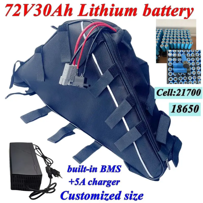 -72v 30Ah lithium triangle battery BMS 20S li ion for 5000w 3000W Mountain Bike Ebike scooter Motorcycle + 5A charger. 
-72v 30Ah lithium triangle battery BMS 20S li ion for 5000w 3000W Mountain Bike Ebike scooter Motorcycle + 5A charger.