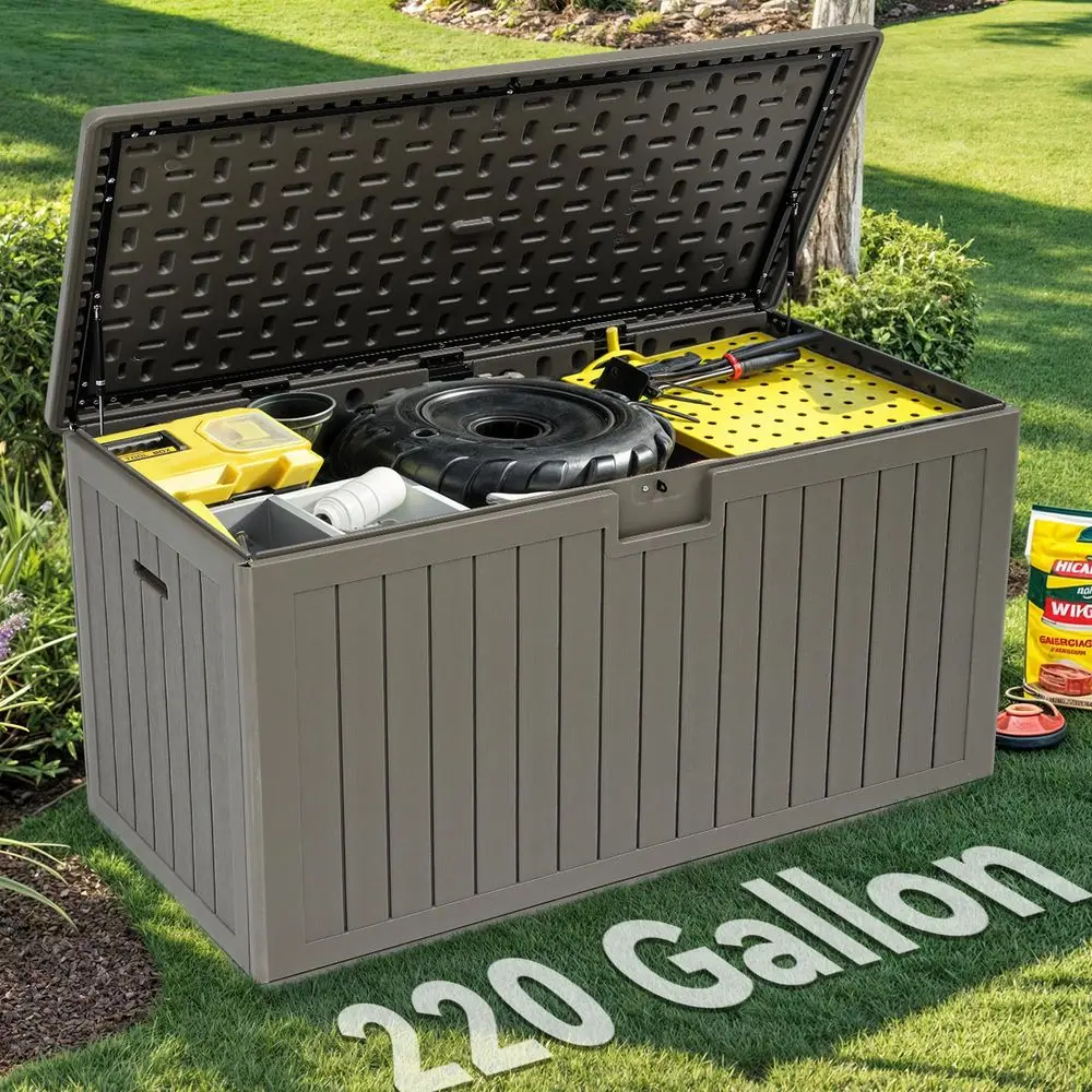 220 Gallon DoubleWall Deck Box with Divider amp Side Handles, Outdoor Large Storage for Patio Furniture Cushions, Garden Pool A
220 Gallon DoubleWall Deck Box with Divider amp Side Handles, Outdoor Large Storage for Patio Furniture Cushions, Garden Pool A