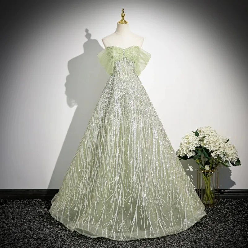 Shining Green Evening Dresses Off the Shoulder Lace-up Back Floor Length Shining Sequins Bridesmaid Dresses
Shining Green Evening Dresses Off the Shoulder Lace-up Back Floor Length Shining Sequins Bridesmaid Dresses