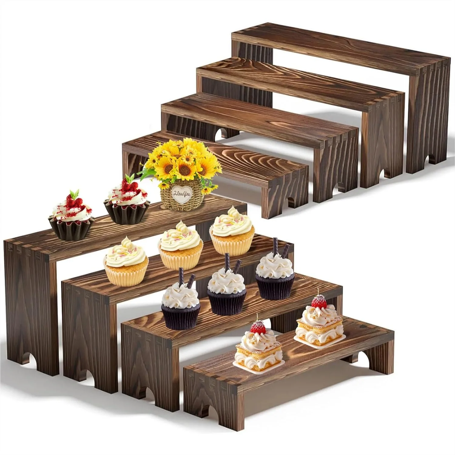 2 Tier Wooden Cupcake Stand Set Stackable Display Risers for Vendor Events Farmhouse Dessert Table Decor Dark Brown 2 Pack
2 Tier Wooden Cupcake Stand Set Stackable Display Risers for Vendor Events Farmhouse Dessert Table Decor Dark Brown 2 Pack
