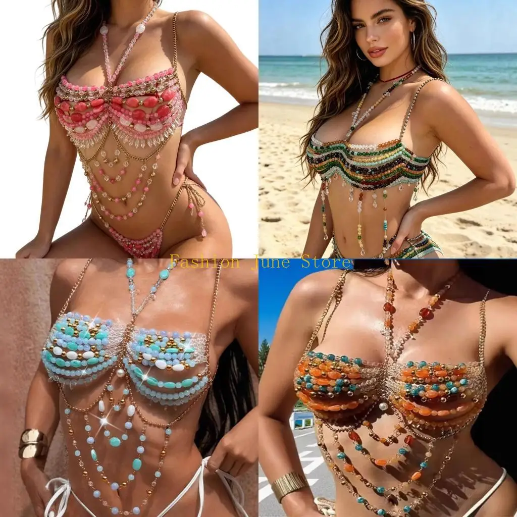 N5KA Eye Catching Handmade Beaded Chest Chain Acrylic Gemstones Body Jewelry Accessory For Parties And Holidays
N5KA Eye Catching Handmade Beaded Chest Chain Acrylic Gemstones Body Jewelry Accessory For Parties And Holidays