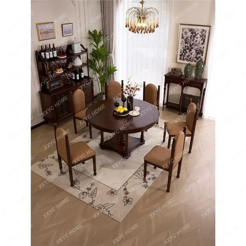 Hretro solid wood dining table and chairs Home medieval dining room furniture Round dining table
Hretro solid wood dining table and chairs Home medieval dining room furniture Round dining table