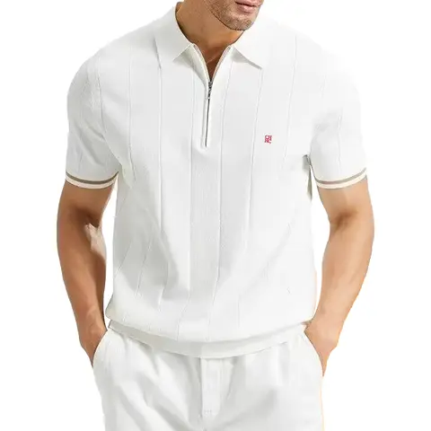 CHCH 2024 nueva camisa Polo de punto acanalado de verano para hombres, Polos con textura transpirables y frescos de calidad de marca para hombres