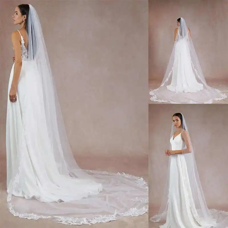 Customized One Layer Cathedral Length Bridal Veils Appliques Edge Wedding Veils Soft Tulle With Comb Bride Accessories
Customized One Layer Cathedral Length Bridal Veils Appliques Edge Wedding Veils Soft Tulle With Comb Bride Accessories