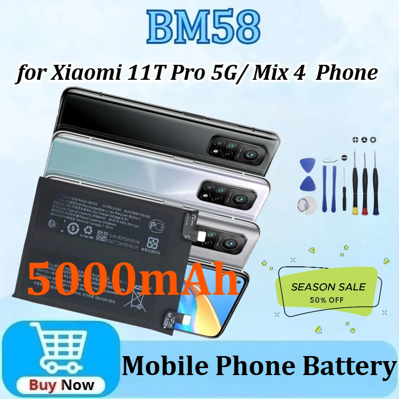 New BM58 5000mAh Mobile Phone Battery for Xiaomi 11T Pro 5G/ Mix 4 Replacement Batteries with Tools
New BM58 5000mAh Mobile Phone Battery for Xiaomi 11T Pro 5G/ Mix 4 Replacement Batteries with Tools