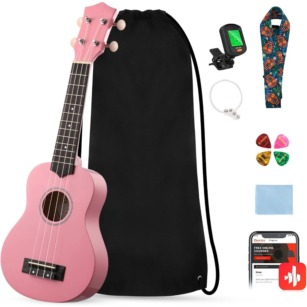 21 Inch Ukelele, with Bag Strap String Tuner Picks Cloth, for Beginners Starter Bundle Kit (Pink) Ukulele
21 Inch Ukelele, with Bag Strap String Tuner Picks Cloth, for Beginners Starter Bundle Kit (Pink) Ukulele