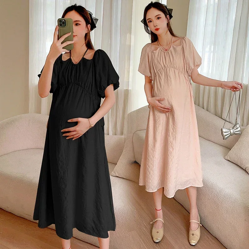 Puff Sleeve Drawstring High Waist Maternity Halter Collar Shoulderless Dresses Pregnant Woman Dress for Photography Black Pink
Puff Sleeve Drawstring High Waist Maternity Halter Collar Shoulderless Dresses Pregnant Woman Dress for Photography Black Pink