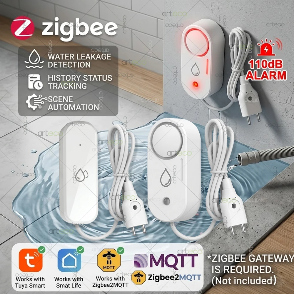Датчик протечки воды Tuya Zigbee с сиреной 110 дБ, детектор затопления для кухни/ванной комнаты, для Smart Life Zigbee2mqtt
Датчик протечки воды Tuya Zigbee с сиреной 110 дБ, детектор затопления для кухни/ванной комнаты, для Smart Life Zigbee2mqtt