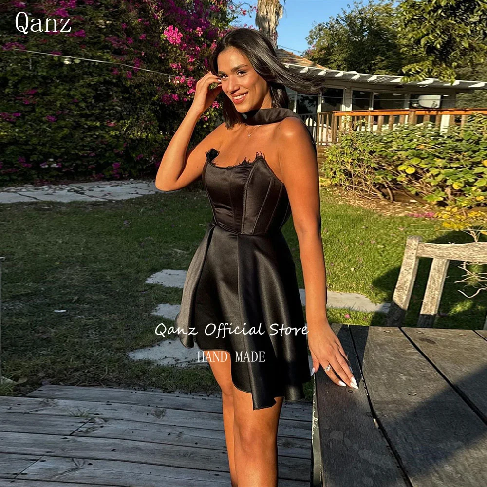 Qanz Black Satin Prom Dresses With Scarf Birthday Dress Woman Sexy Corset Back Plus Size Short Vestidos De Gala Customized
Qanz Black Satin Prom Dresses With Scarf Birthday Dress Woman Sexy Corset Back Plus Size Short Vestidos De Gala Customized