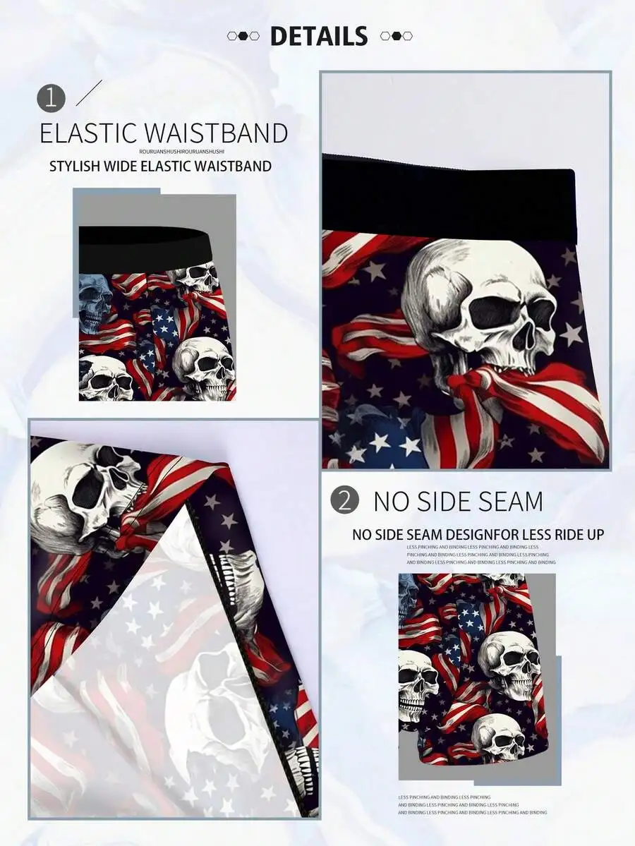 5 Packs Mens Skull Pattern Boxer Shorts Elastic Waistband No Side Seam
5 Packs Mens Skull Pattern Boxer Shorts Elastic Waistband No Side Seam