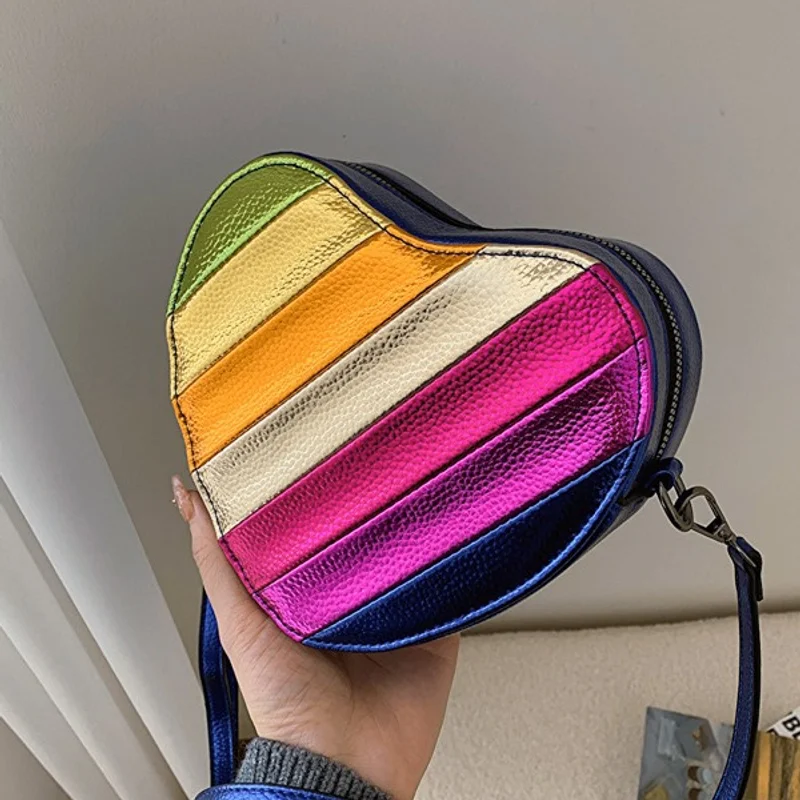 New Niche Design Rainbow Patchwork Heart-shaped Contrasting Color Leather Shoulder Crossbody Bag
New Niche Design Rainbow Patchwork Heart-shaped Contrasting Color Leather Shoulder Crossbody Bag